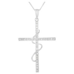 LB Exclusive 14 Karat White Gold 0.20 Carat Diamond Cross Pendant Necklace