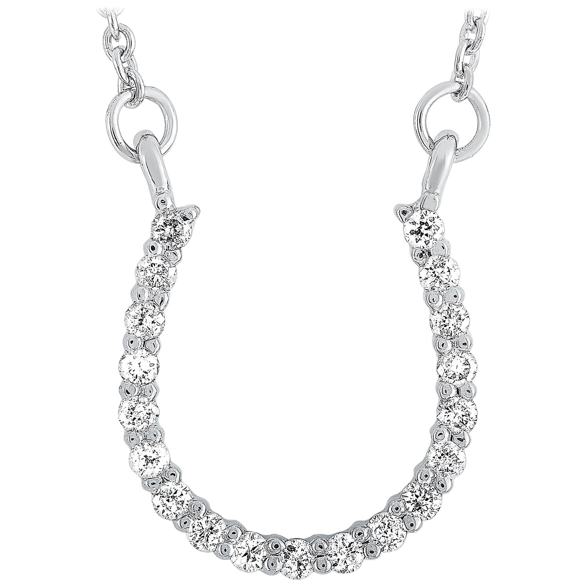LB Exclusive 14 Karat White Gold 0.20 Carat Diamond Horseshoe Pendant Necklace