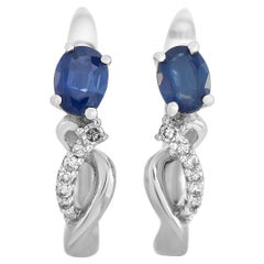 LB Exclusive 14 Karat White Gold 0.22 Carat Diamond and Sapphire Earrings