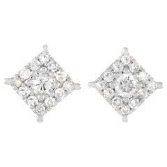 LB Exclusive 14 Karat White Gold 0.25 Carat Diamond Square Cluster Earrings