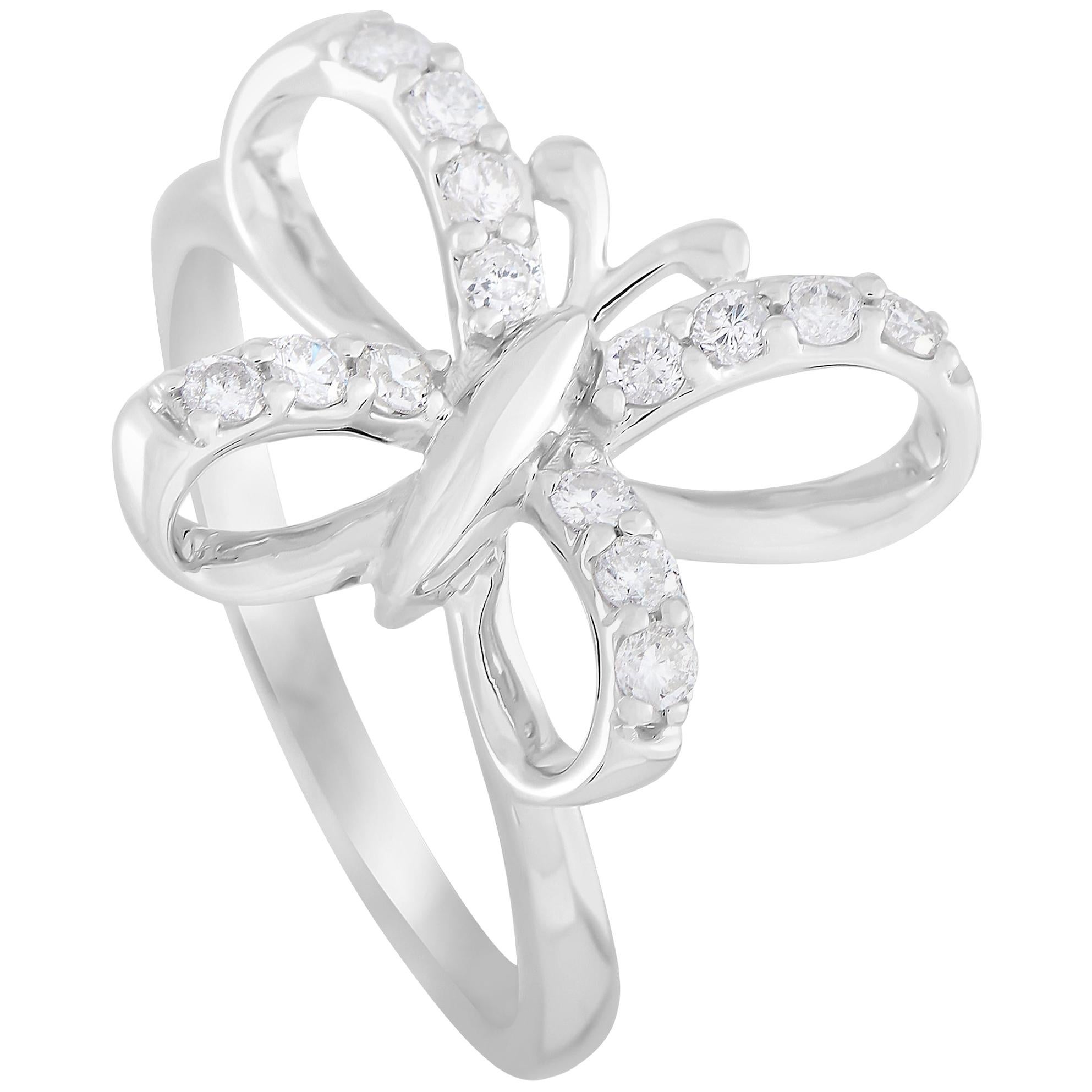 LB Exclusive 14 Karat White Gold 0.30 Carat Diamond Butterfly Ring For Sale