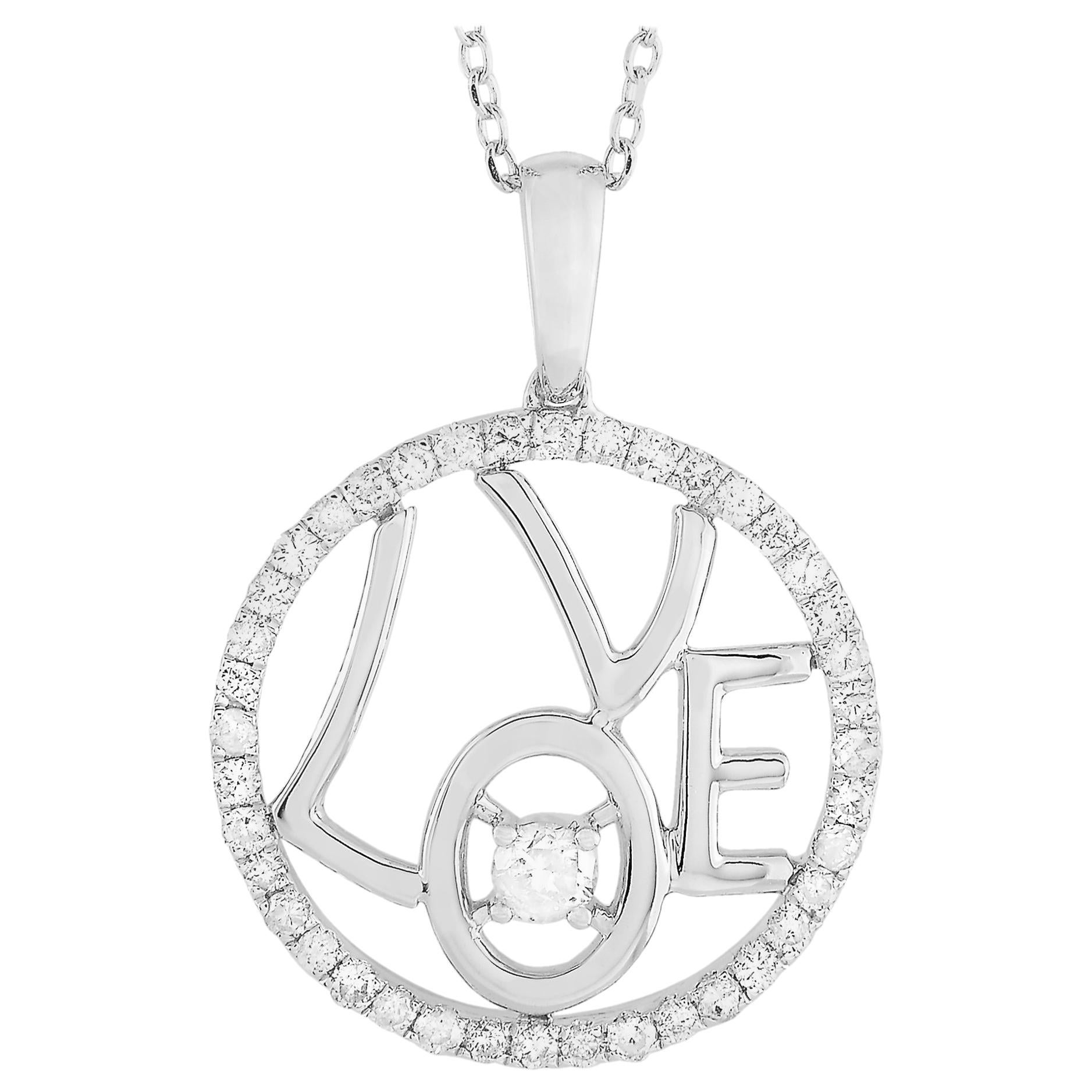 LB Exclusive Collier pendentif en or blanc 14 carats avec diamants de 0,30 carat