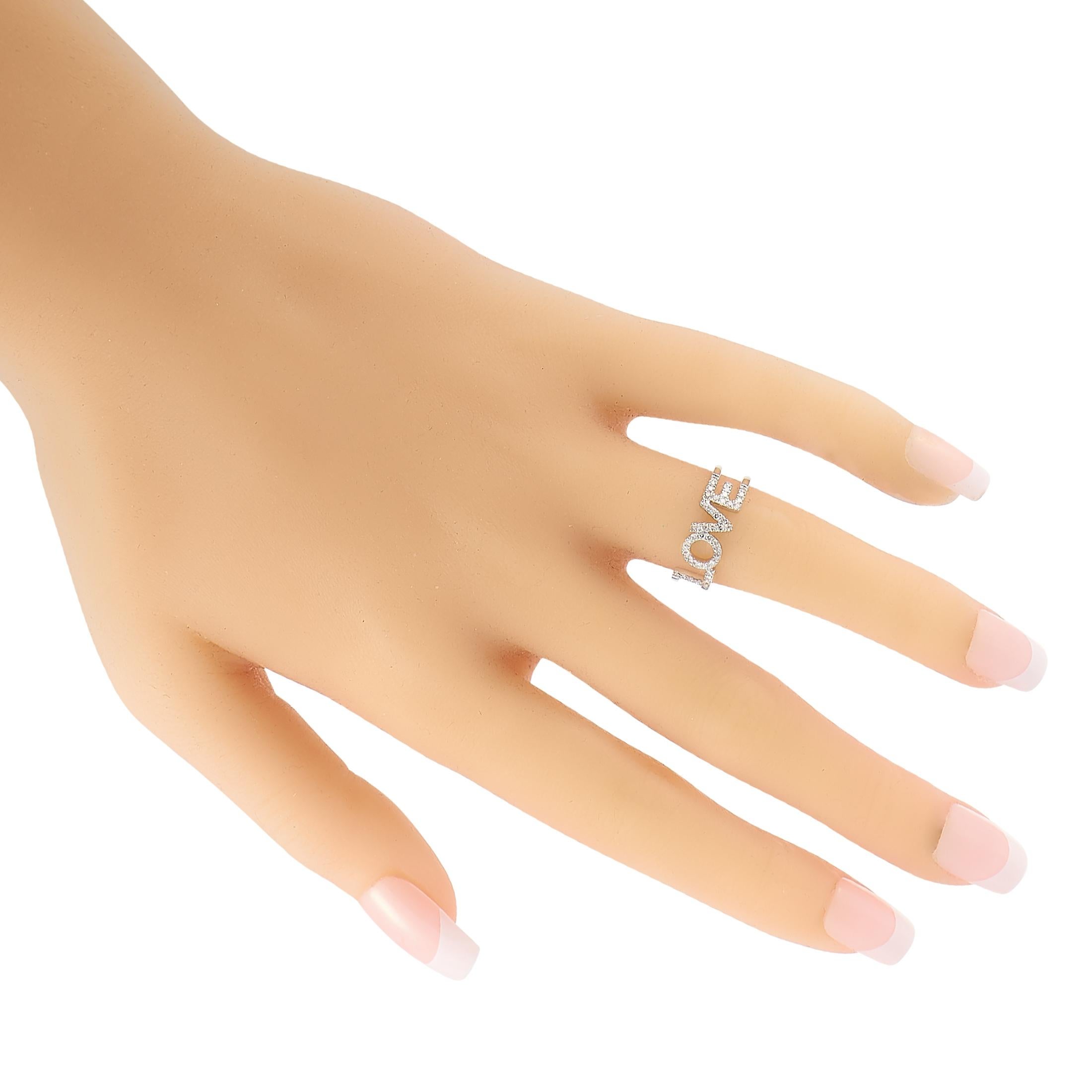 Round Cut LB Exclusive 14 Karat White Gold 0.35 Carat Diamond Love Ring For Sale