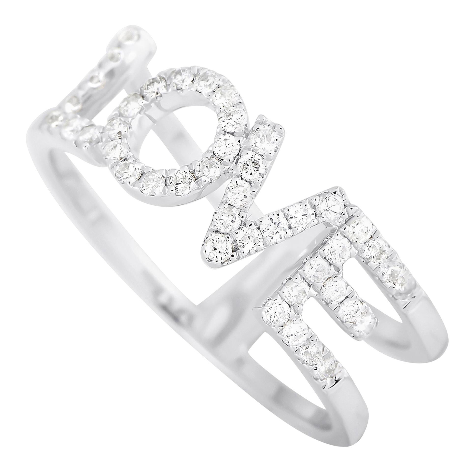 LB Exclusive 14 Karat White Gold 0.35 Carat Diamond Love Ring For Sale