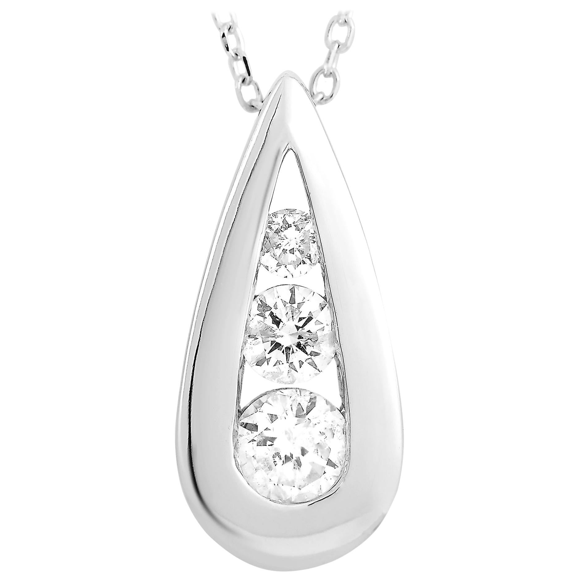 LB Exclusive 14 Karat White Gold 0.35 Carat Diamond Pendant Necklace For Sale