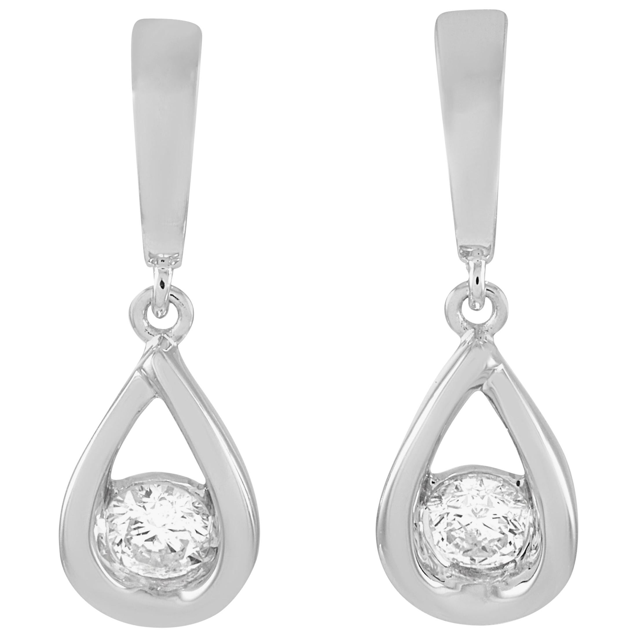 Boucles d'oreilles en or blanc 14 carats avec diamant de 0,40 carat de la collection LB Exclusive