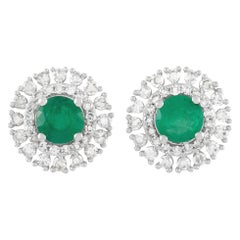 LB Exclusive 14 Karat White Gold 0.50 Diamond 0.95 Carat Emerald Stud Earrings