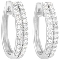 LB Exclusive 14 Karat White Gold 0.53 Carat Diamond Hinged Hoop Earrings