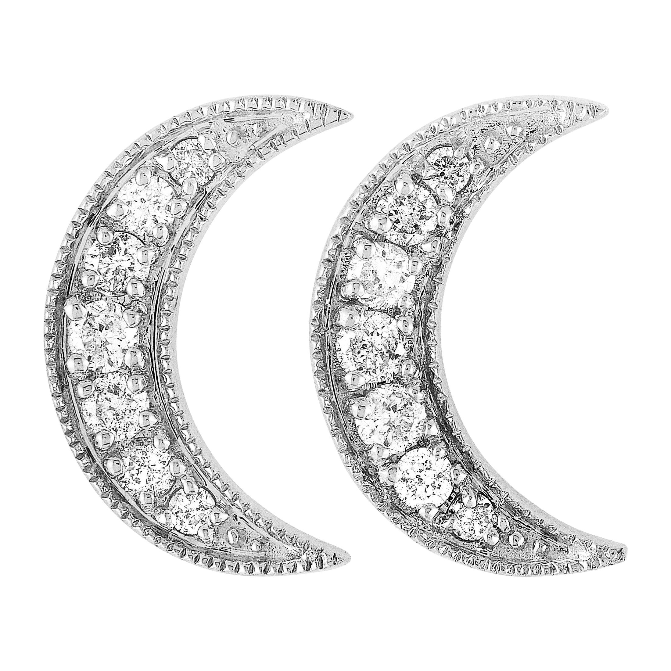 LB Exclusive 14 Karat White Gold 0.55 Carat Diamond Crescent Moon Earrings