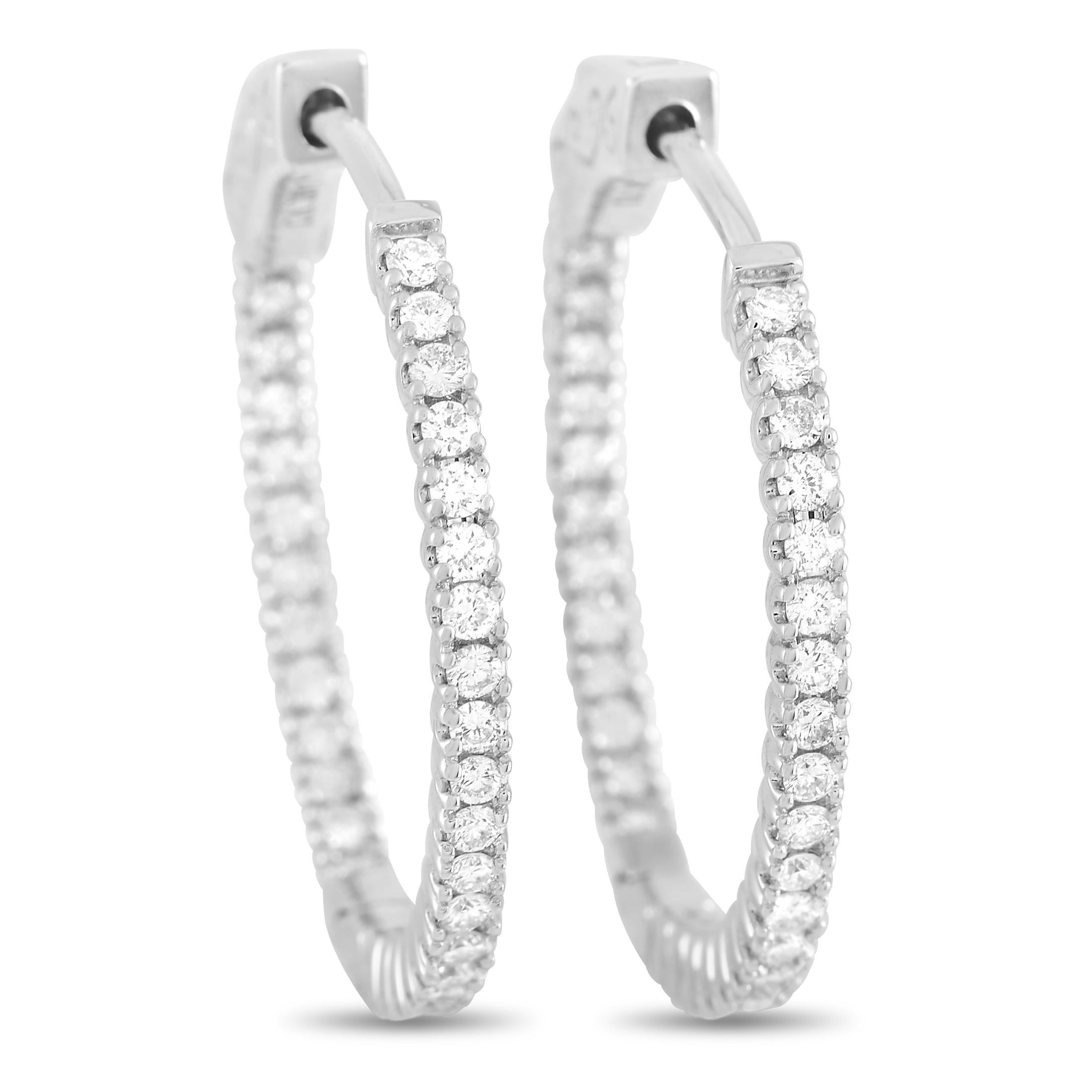 LB Exclusive 14 Karat White Gold 0.75 Carat Diamond Hoop Earrings In New Condition In Southampton, PA