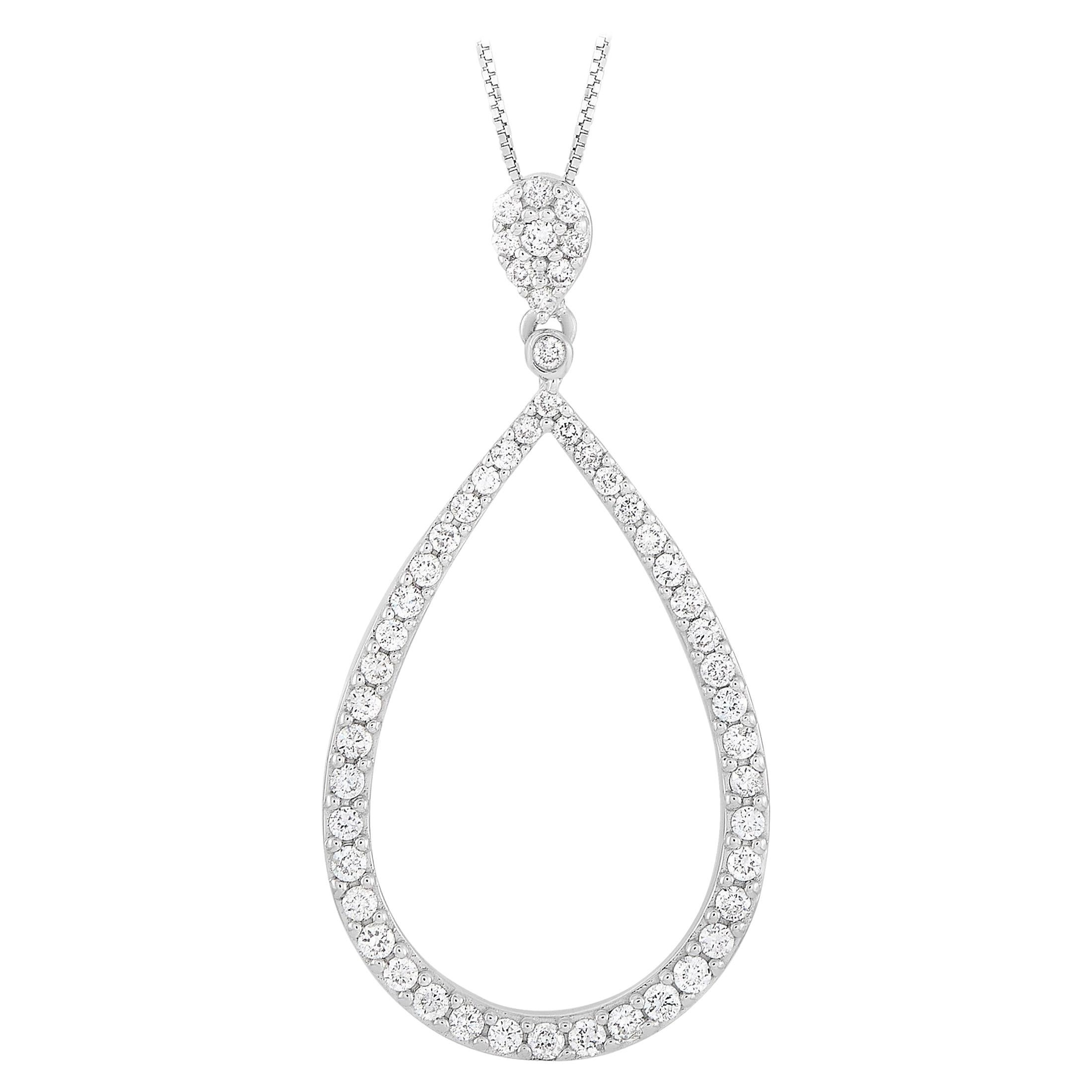 LB Exclusive 14 Karat White Gold 0.75 Carat Diamond Teardrop Pendant Necklace