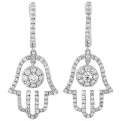 LB Exclusive 14 Karat White Gold 1.00 Carat Diamond Hamsa Hand Earrings