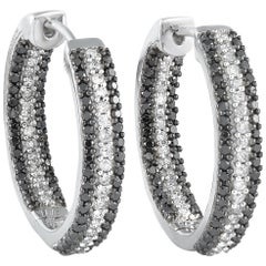 LB Exclusive 14 Karat White Gold 1.00 Carat Diamond Hoop Earrings