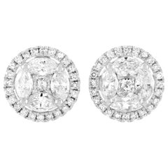 LB Exclusive 14 Karat White Gold 1.10 Carat Diamond Round Earrings