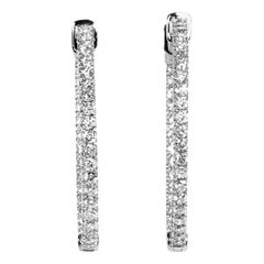 LB Exclusive 14 Karat White Gold 1.45 Carat VS1 H Color Diamond Hoop Earrings