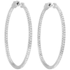 LB Exclusive 14 Karat White Gold 1.50 Carat Diamond Hoop Earrings