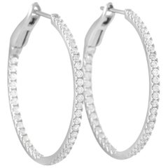LB Exclusive 14 Karat White Gold 1.65 Carat Inside-Outside Diamond Hoop Earrings