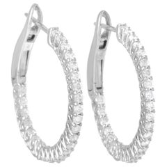LB Exclusive 14 Karat White Gold 1.68 Carat Diamond Hoop Earrings