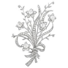 LB Exclusive 14 Karat White Gold 1.75 Carat Diamond Antique Bouquet Brooch