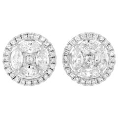 LB Exclusive 14 Karat White Gold 1.85 Carat Diamond Round Earrings