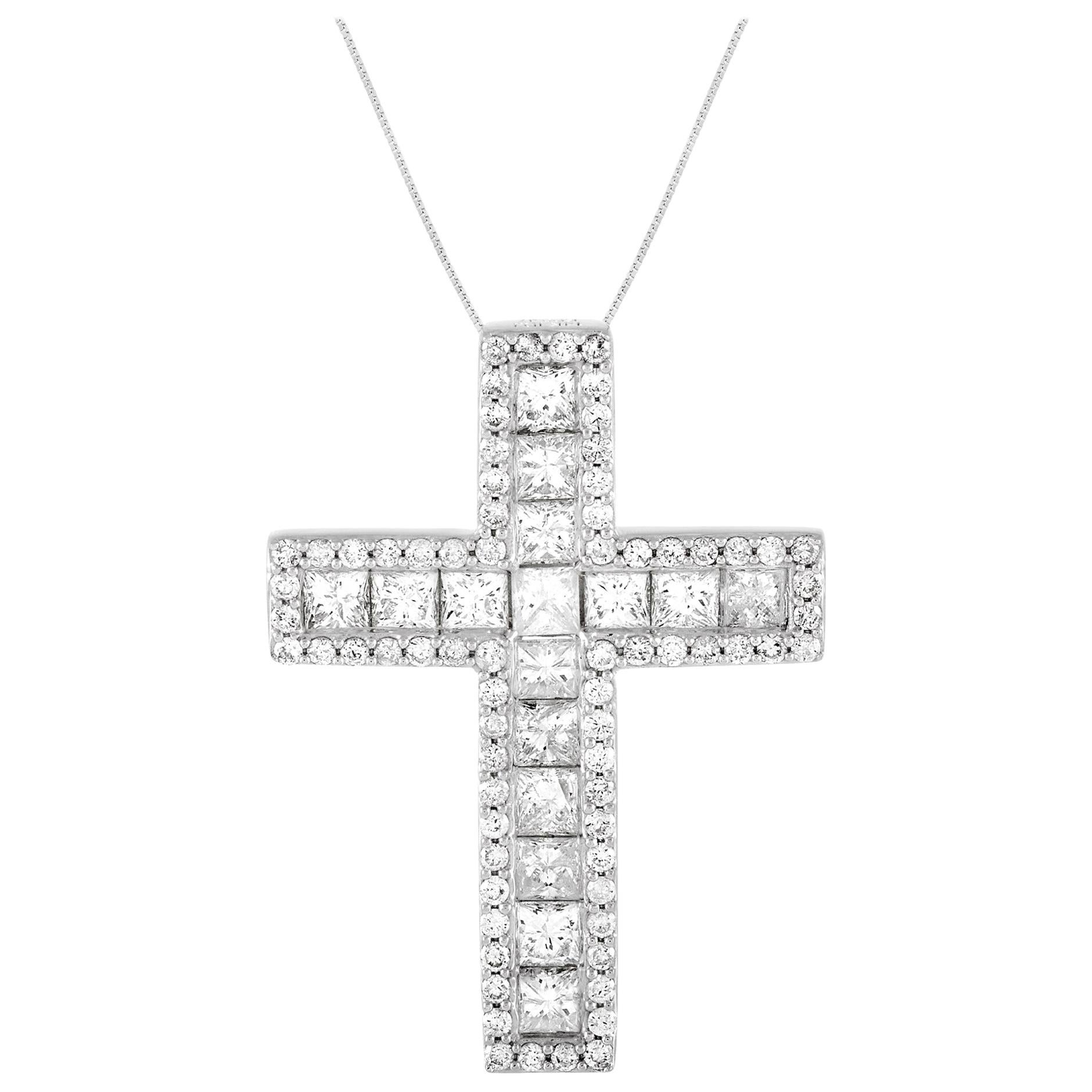 LB Exclusive 14 Karat White Gold 2.23 Carat Diamond Cross Necklace