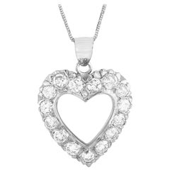 LB Exclusive 14 Karat White Gold 3.29 Carat Diamond Heart Pendant Necklace