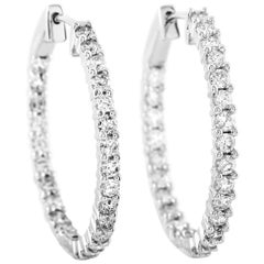 LB Exclusive 14 Karat White Gold 3.50 Carat Diamond Hoop Earrings