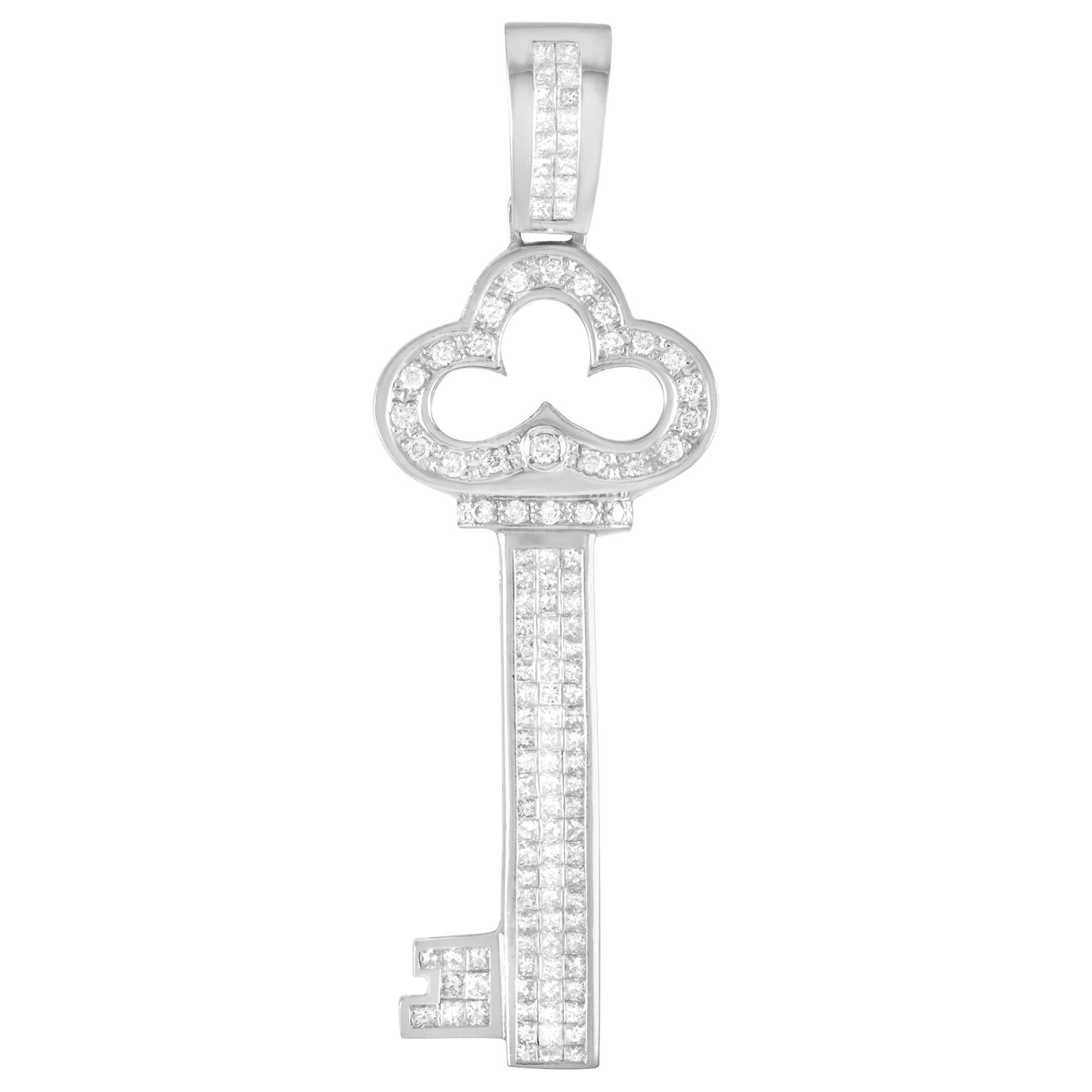 LB Exclusive 14 Karat White Gold 3.50 Carat Diamond Key Pendant