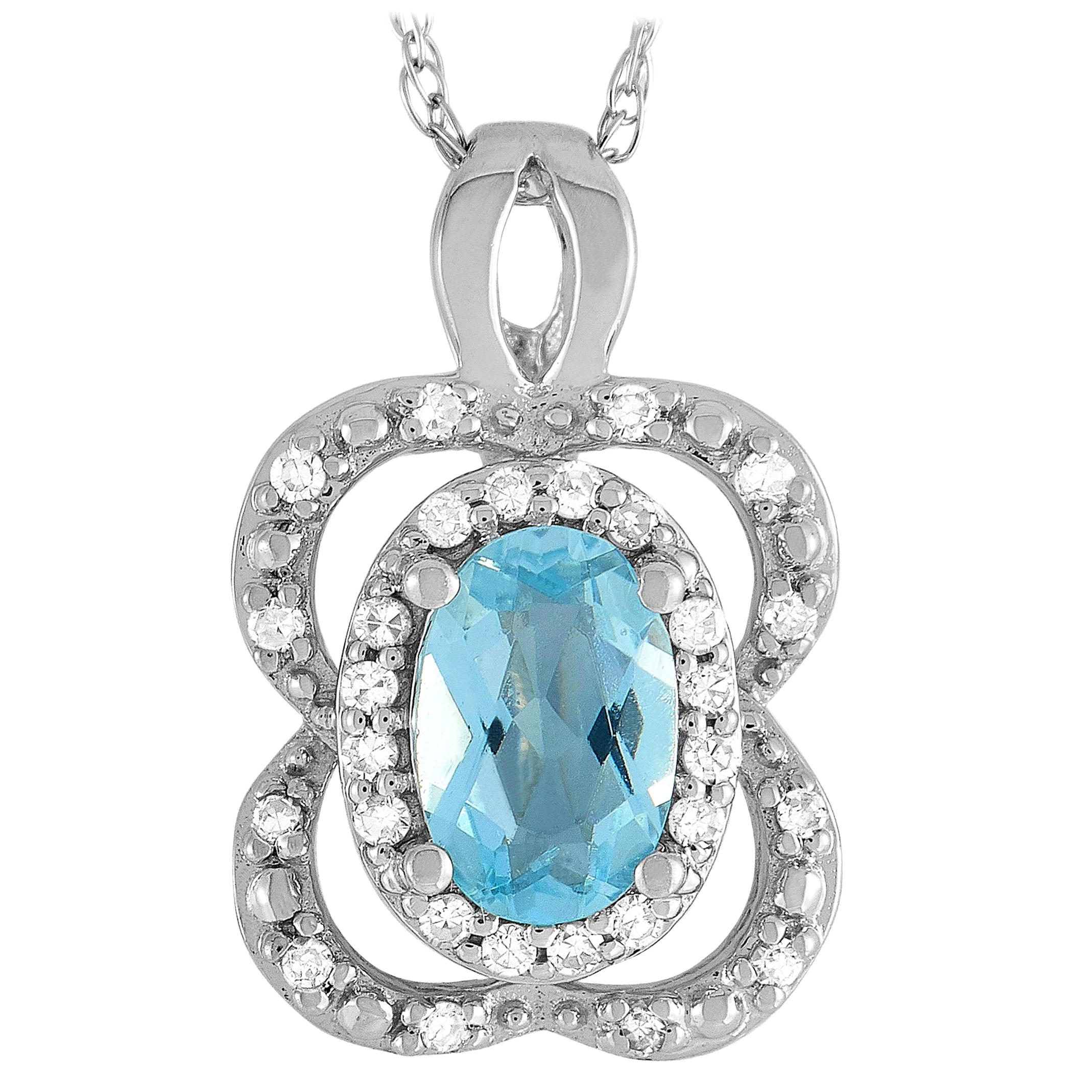 LB Exclusive 14 Karat White Gold Diamond and Aquamarine Pendant Necklace