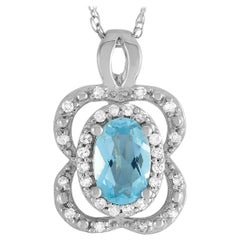 LB Exclusive 14 Karat White Gold Diamond and Aquamarine Pendant Necklace