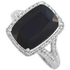 LB Exclusive 14 Karat White Gold Diamond and Onyx Ring