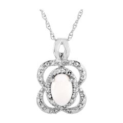 LB Exclusive 14 Karat White Gold Diamond and Opal Pendant Necklace
