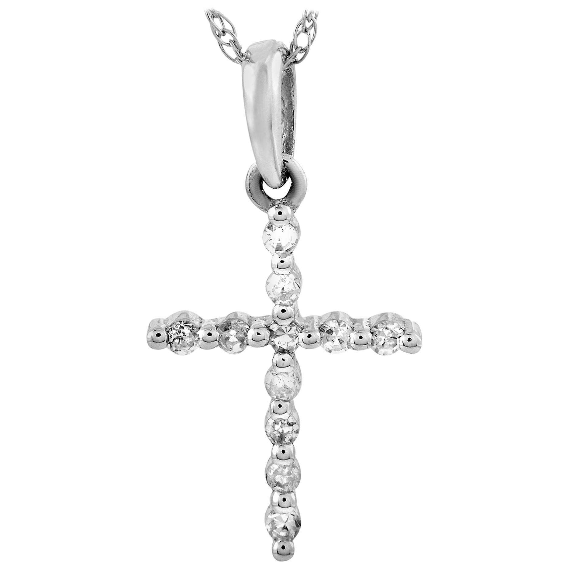 LB Exclusive 14 Karat White Gold Diamond Cross Pendant Necklace