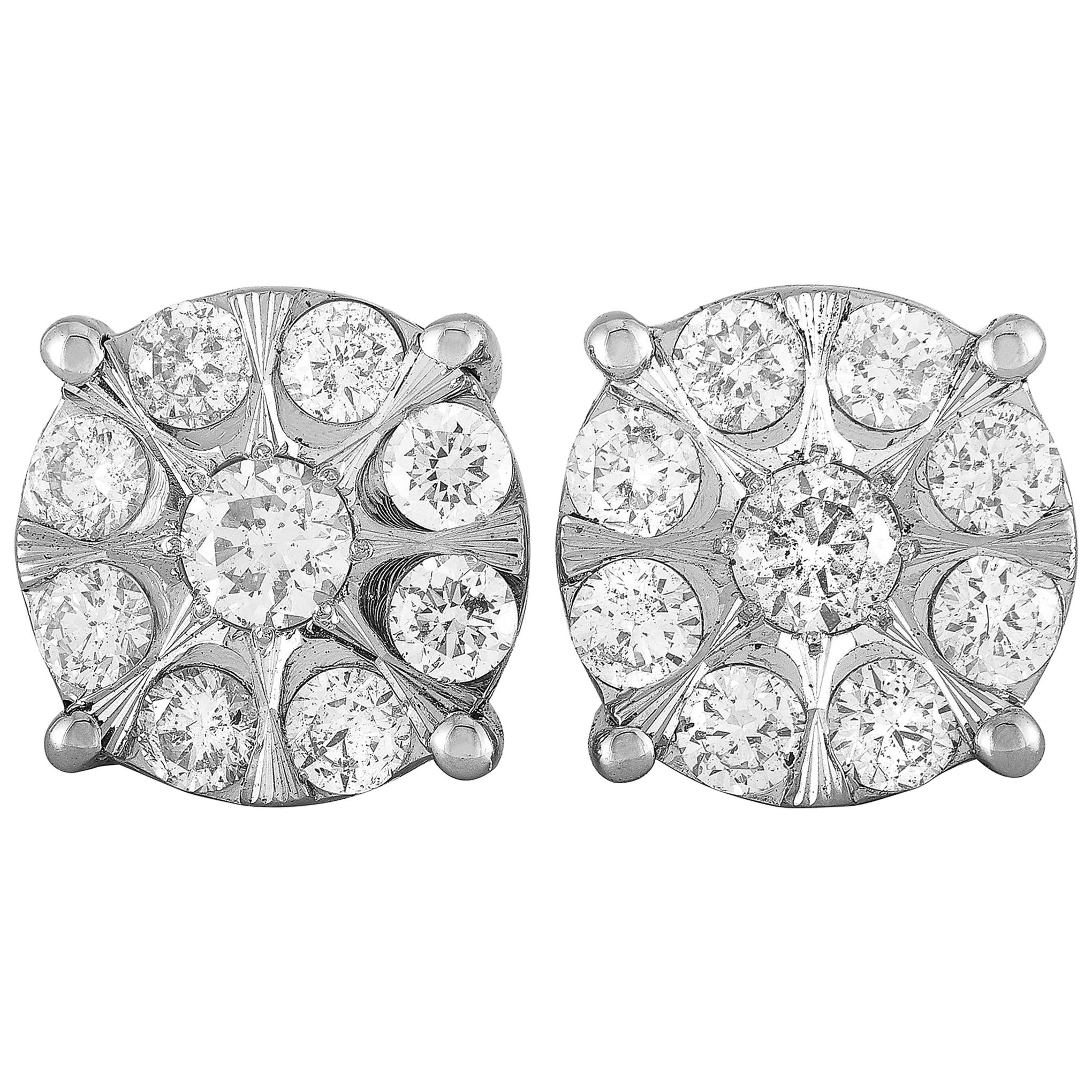 LB Exclusive 14 Karat White Gold Diamond Pave Stud Earrings