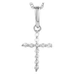 LB Exclusive 14 Karat White Gold Diamond Small Cross Necklace