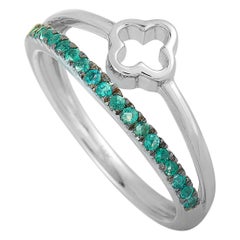 LB Exclusive 14 Karat White Gold Emerald Clover Ring