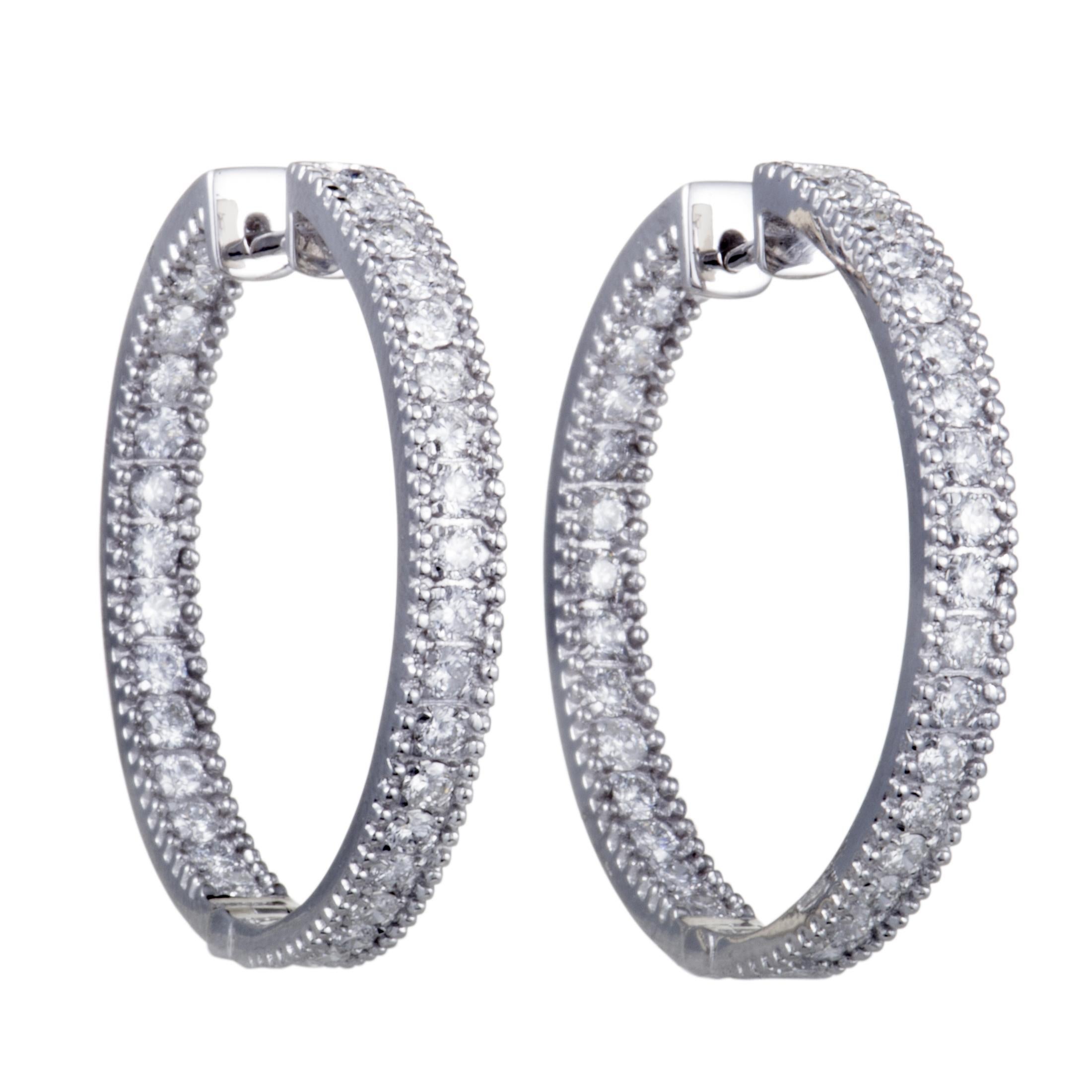 LB Exclusive 14 Karat White Gold Inside Out, 2 Carat Diamond Pave Hoop Earrings In New Condition In Southampton, PA