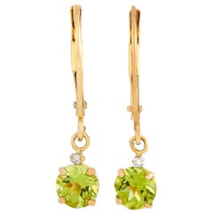 LB Exclusive 14 Karat Yellow Gold 0.01 Carat Diamond and Peridot Earrings