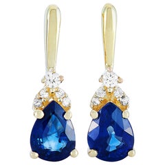 LB Exclusive 14 Karat Yellow Gold 0.03 Carat Diamond and Sapphire Earrings