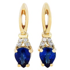 LB Exclusive 14 Karat Yellow Gold 0.03 Carat Diamond and Sapphire Earrings