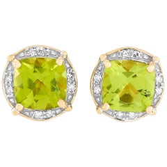 LB Exclusive 14 Karat Yellow Gold 0.05 Carat Diamond and Peridot Earrings