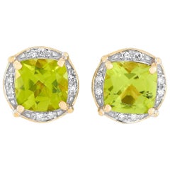 LB Exclusive 14 Karat Yellow Gold 0.05 Carat Diamond and Peridot Earrings