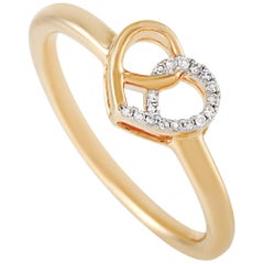 LB Exclusive 14 Karat Yellow Gold 0.05 Carat Diamond Intertwined Heart Ring