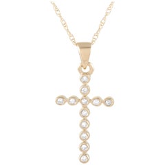 LB Exclusive 14 Karat Yellow Gold 0.09 Carat Diamond Cross Pendant Necklace