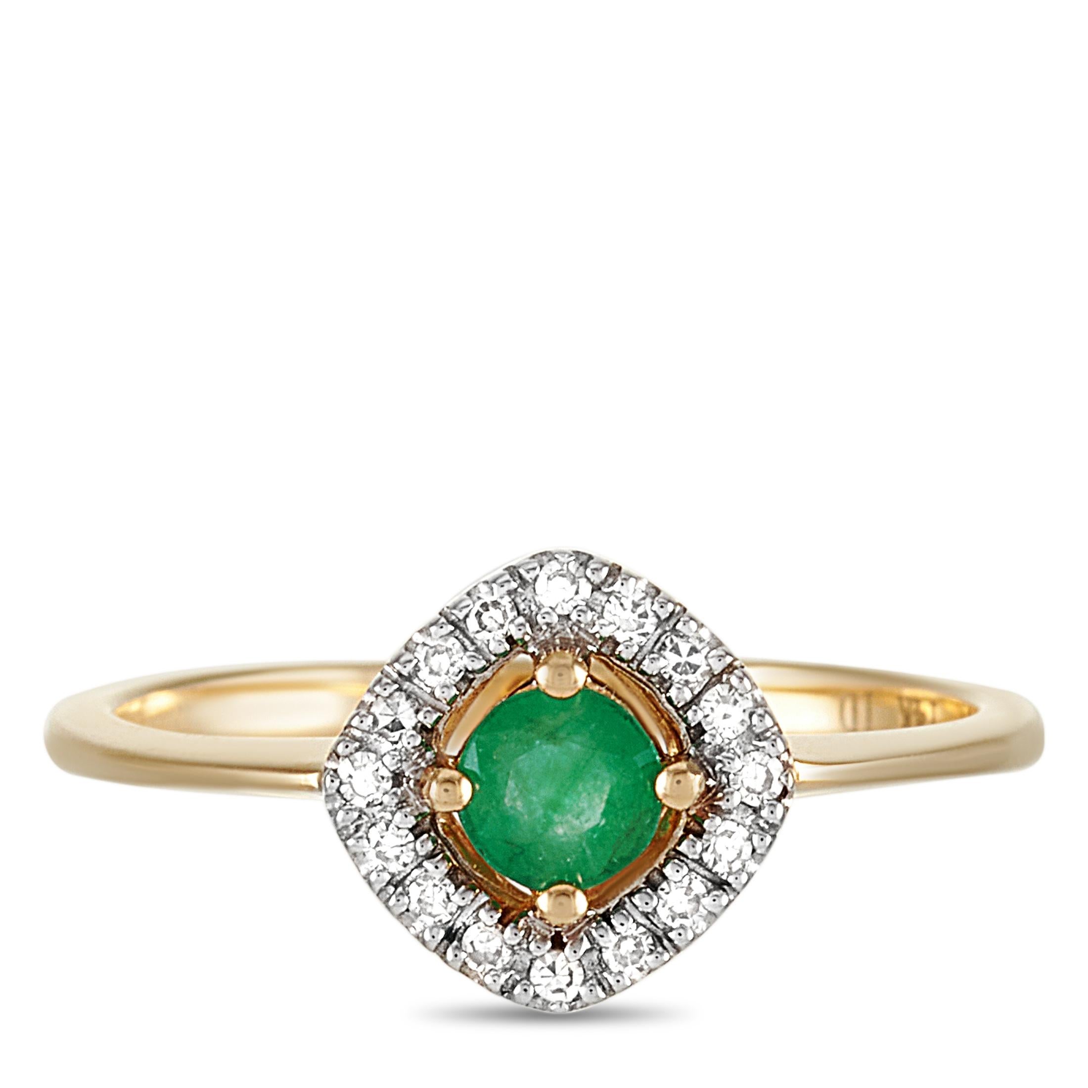 LB Exclusive 14 Karat Yellow Gold 0.10 Carat Diamond and Emerald Ring In New Condition In Southampton, PA