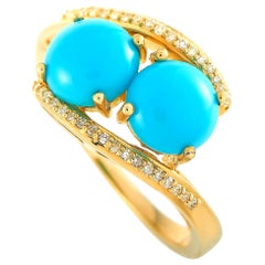 LB Exclusive 14 Karat Yellow Gold 0.10 Carat Diamond and Turquoise Ring LB Exclusive 14 Karat Yellow Gold 0.10 Carat Diamond and Turquoise Ring