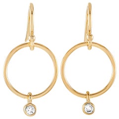 LB Exclusive 14 Karat Yellow Gold 0.10 Carat Diamond Dangle Hoop Earrings