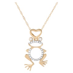 LB Exclusive 14 Karat Yellow Gold 0.10 Carat Diamond Frog Pendant Necklace