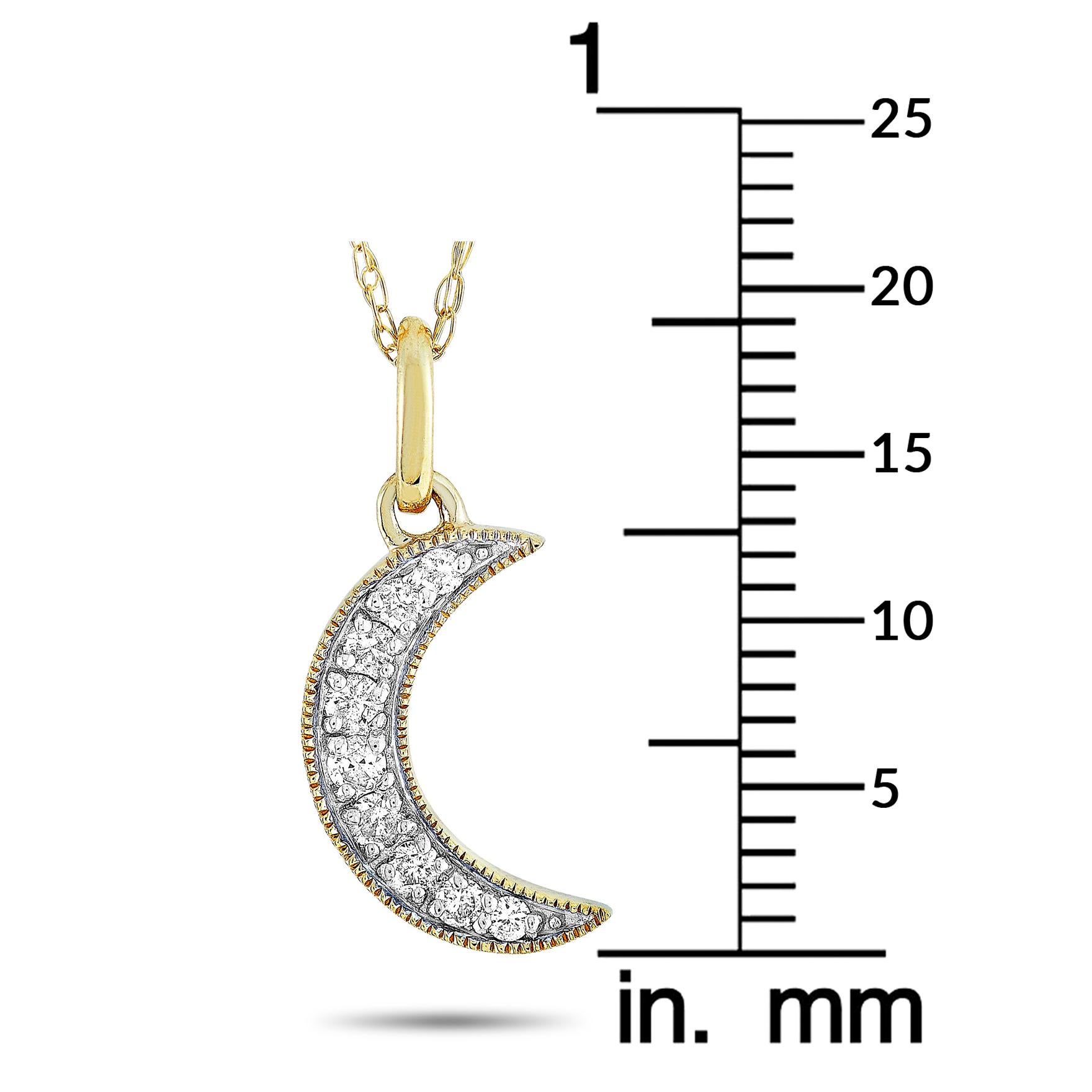 LB Exclusive 14 Karat Yellow Gold 0.10 Carat Diamond Moon Pendant Necklace In New Condition In Southampton, PA