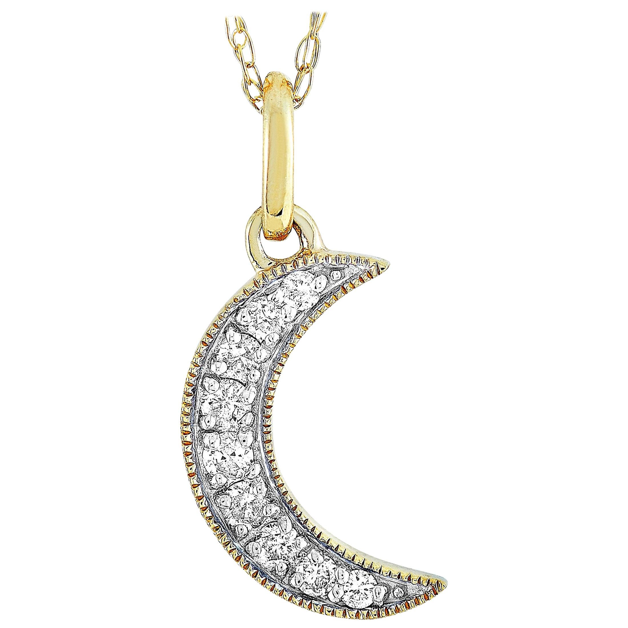 LB Exclusive 14 Karat Yellow Gold 0.10 Carat Diamond Moon Pendant Necklace
